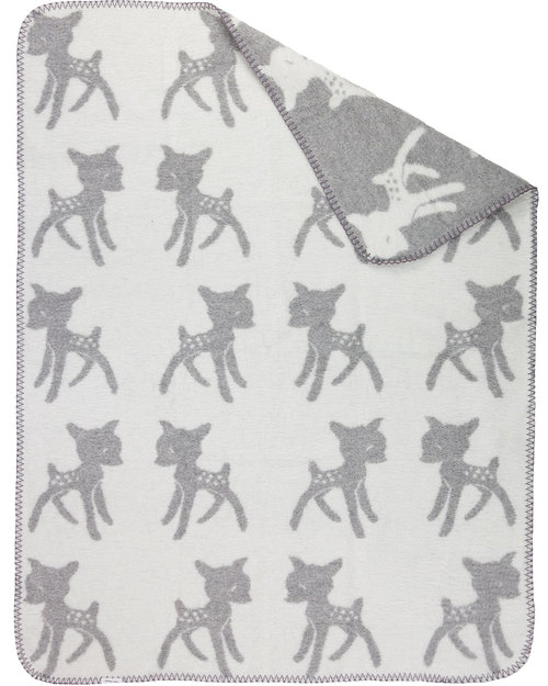 Fabulous Goose Bambi Baby Blanket - Pale Grey, White reversible - 100% brushed cotton (fleece effect: soft and warm) 75 x 100 cm Muslin Swaddle