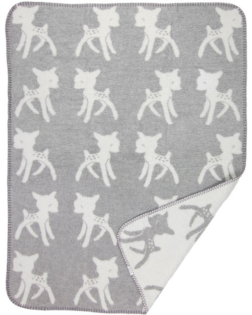 Fabulous Goose Bambi Baby Blanket - Pale Grey, White reversible - 100% brushed cotton (fleece effect: soft and warm) 75 x 100 cm Muslin Swaddle