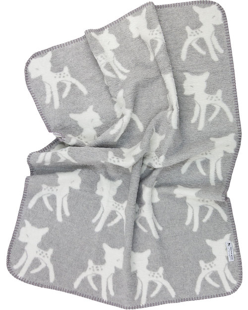Fabulous Goose Bambi Baby Blanket - Pale Grey, White reversible - 100% brushed cotton (fleece effect: soft and warm) 75 x 100 cm Muslin Swaddle