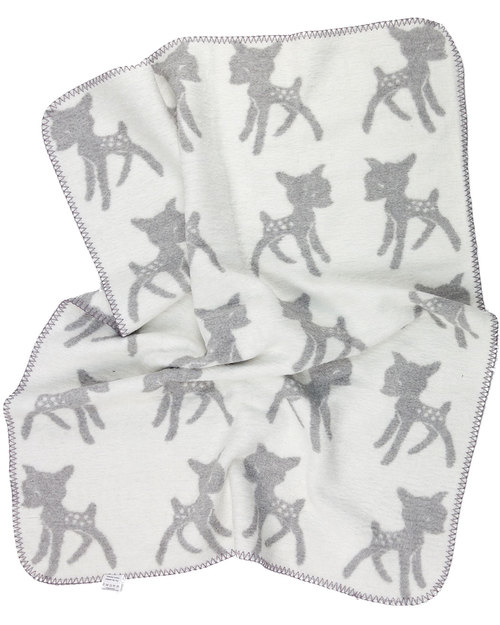 Fabulous Goose Bambi Baby Blanket - Pale Grey, White reversible - 100% brushed cotton (fleece effect: soft and warm) 75 x 100 cm Muslin Swaddle