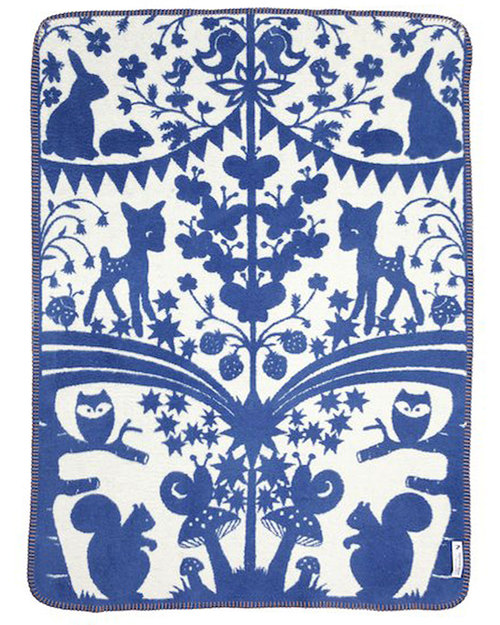 Fabulous Goose Fairytale Forest Blanket - Blue, White 100% Organic Cotton (fleece effect: soft and warm)  - 120x150 cm Muslin Swaddle