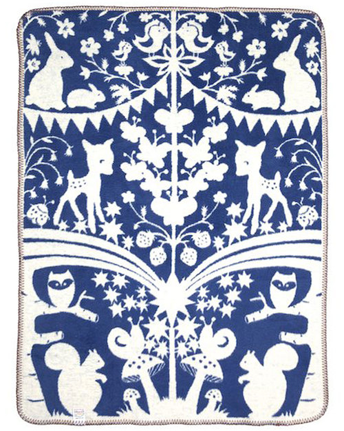 Fabulous Goose Fairytale Forest Blanket - Blue, White 100% Organic Cotton (fleece effect: soft and warm)  - 120x150 cm Muslin Swaddle