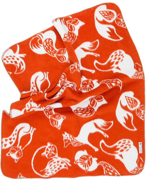 Fabulous Goose Foxtail Baby Blanket - Orange, White reversible - 100% Organic Cotton (fleece effect: soft and warm) 75 x 100 cm Muslin Swaddle