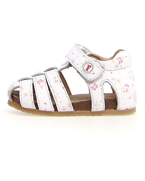 Falcotto Semi-Closed Sandal Alby - Leather - Flowers - White Sandals