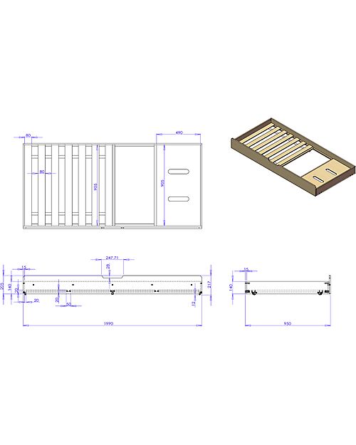 Family Nation 2-in-1 Evi Montessori Pull-out Bed and Drawer - includes Bed Slats - Compatible with Beds 200 x 90 cm Montessori Beds