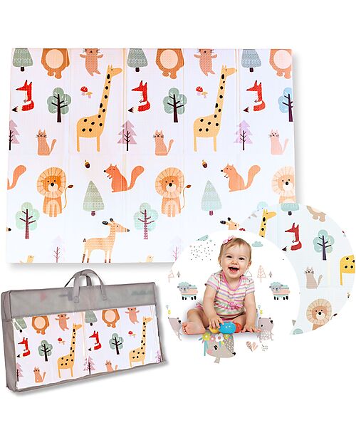 Family Nation 2-in-1 Foldable Montessori Play Mat – Reversible and Soft – Animal Friends – 180x150 cm – From Birth Playmats