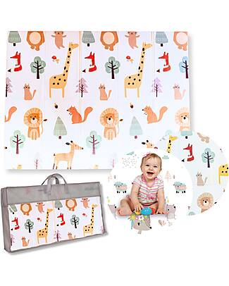 Family Nation 2-in-1 Foldable Montessori Play Mat – Reversible and Soft – Animal Friends – 180x150 cm – From Birth Playmats