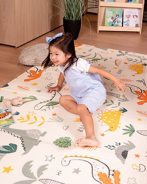 Family Nation 2-in-1 Foldable Montessori Play Mat – Reversible and Soft – Dino Friends – 180x150 cm – From Birth Playmats