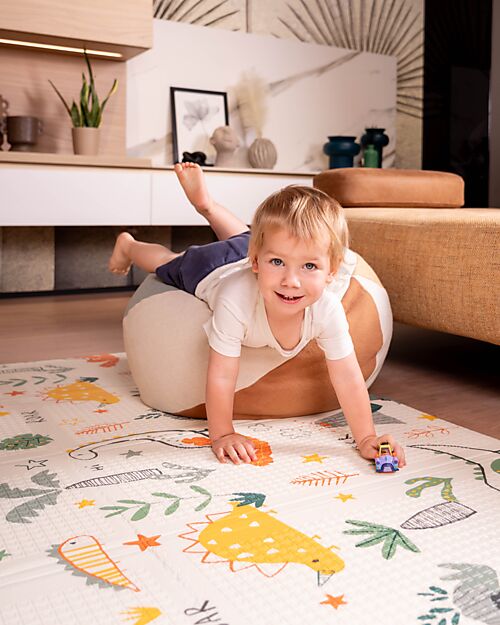 Family Nation 2-in-1 Foldable Montessori Play Mat – Reversible and Soft – Dino Friends – 180x150 cm – From Birth Playmats