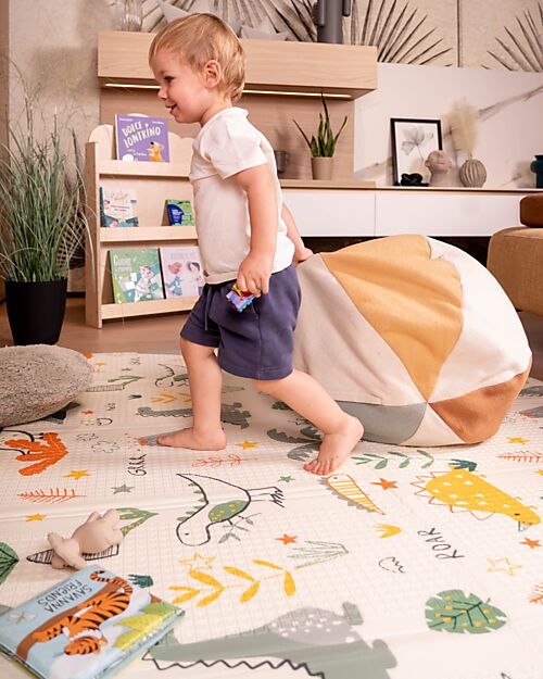 Family Nation 2-in-1 Foldable Montessori Play Mat – Reversible and Soft – Dino Friends – 180x150 cm – From Birth Playmats