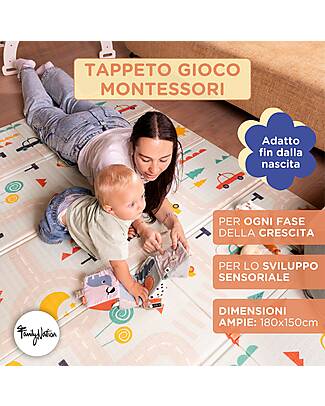 Family Nation 2-in-1 Foldable Montessori Play Mat – Reversible and Soft – Dino Friends – 180x150 cm – From Birth Playmats