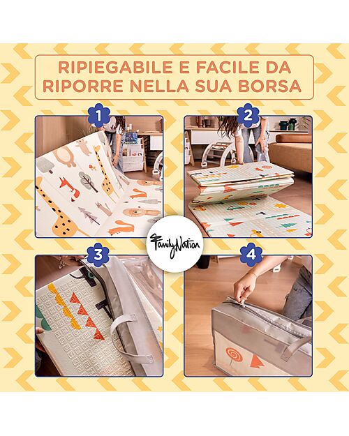 Family Nation 2-in-1 Foldable Montessori Play Mat – Reversible and Soft – Dino Friends – 180x150 cm – From Birth Playmats