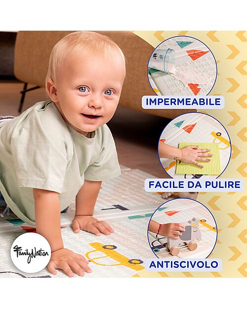 Family Nation 2-in-1 Foldable Montessori Play Mat – Reversible and Soft – Dino Friends – 180x150 cm – From Birth Playmats