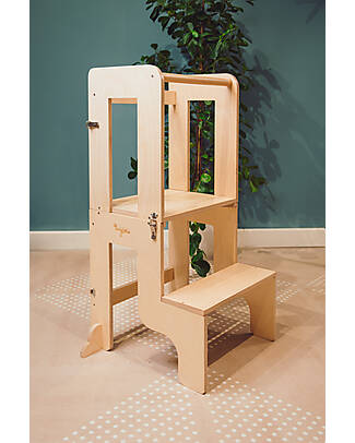 Family Nation 2 in 1 Montessori Learning Tower - Natural - Converts in Table+Chair Montessori Towers