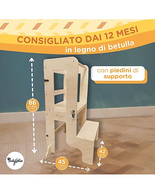 Family Nation 2 in 1 Montessori Learning Tower - Natural - Converts in Table+Chair Montessori Towers