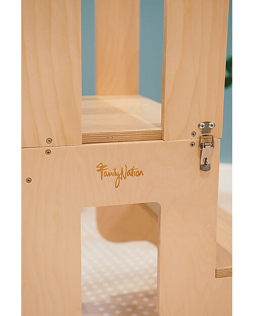 Family Nation 3 in 1 Montessori Learning Tower - Natural - Magnetic Board - Converts in Table+Chair Montessori Towers