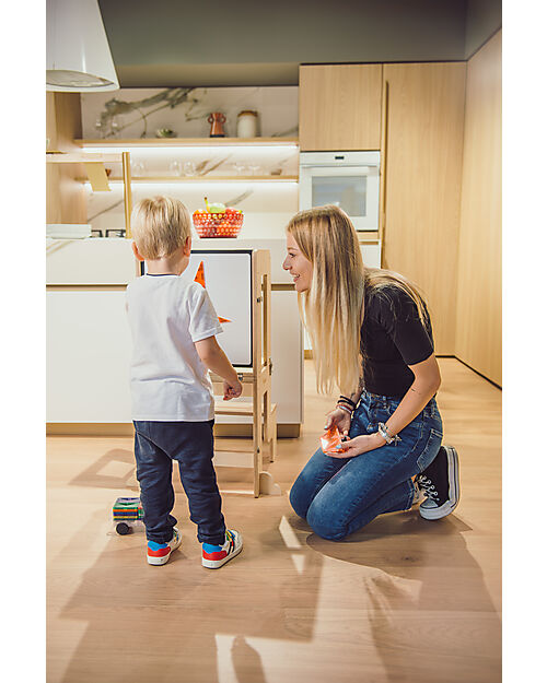 Family Nation 3 in 1 Montessori Learning Tower - Natural - Magnetic Board - Converts in Table+Chair Montessori Towers