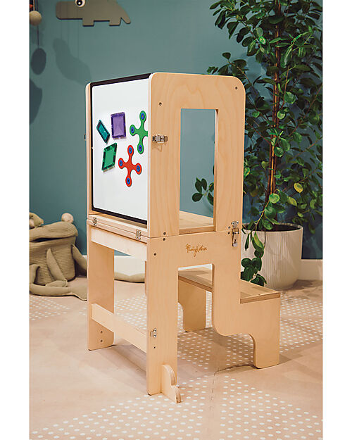 Family Nation 3 in 1 Montessori Learning Tower - Natural - Magnetic Board - Converts in Table+Chair Montessori Towers