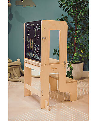 Family Nation 3 in 1 Montessori Learning Tower - Natural - Magnetic Board - Converts in Table+Chair Montessori Towers