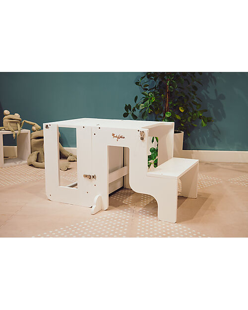 Family Nation 3 in 1 Montessori Learning Tower - White - Magnetic Board - Converts in Table+Chair Montessori Towers