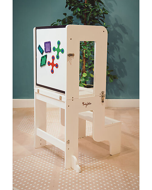 Family Nation 3 in 1 Montessori Learning Tower - White - Magnetic Board - Converts in Table+Chair Montessori Towers