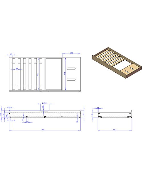 Family Nation 4-in-1 Evi Convertible Montessori Bed + 2-in-1 Evi Montessori Pull-out Bed and Drawer - All Included - 200 x 90 cm - From Birth to 99 Year Montessori Beds