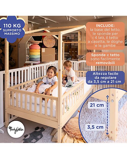 Family Nation 4-in-1 Evi Convertible Montessori Bed – 200x90 cm – All Included – From Birth to 99 Years Montessori Beds