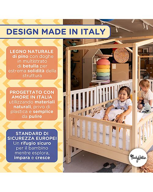 Family Nation 4-in-1 Evi Convertible Montessori Bed – 200x90 cm – All Included – From Birth to 99 Years Montessori Beds