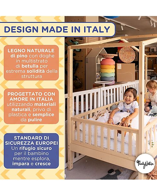Family Nation 4-in-1 Evi Convertible Montessori Bed – 200x90 cm – All Included – From Birth to 99 Years Montessori Beds