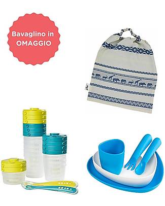 Family Nation Baby food Set - Plates and Cutlery in Bioplastic + Kit Containers + Free Gag! Meal Sets