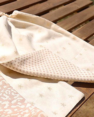 Family Nation Bavaglio con Elastico - Reversibile - Pois e Stelle Oro - 100% Sostenibile e Made in Toscana - Perfetti per l'Asilo! Pullover Bibs