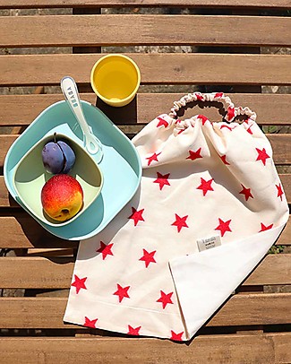 Family Nation Bavaglio con Elastico - Reversibile - Stelle Rosse - 100% Sostenibile e Made in Toscana - Perfetti per l'Asilo! Pullover Bibs