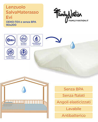 Family Nation Evi Bed Sheets Mattress Protector - 90x200 cm - 0m+ - OEKO-TEX and BPA free Bed Sheets and Pillow Cases