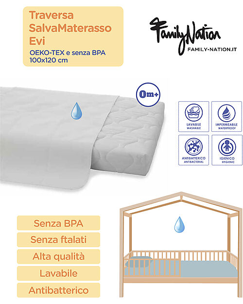 Family Nation Evi Mattress Protector - 100x200 cm - 0m+ - OEKO-TEX and BPA free Bed Sheets and Pillow Cases