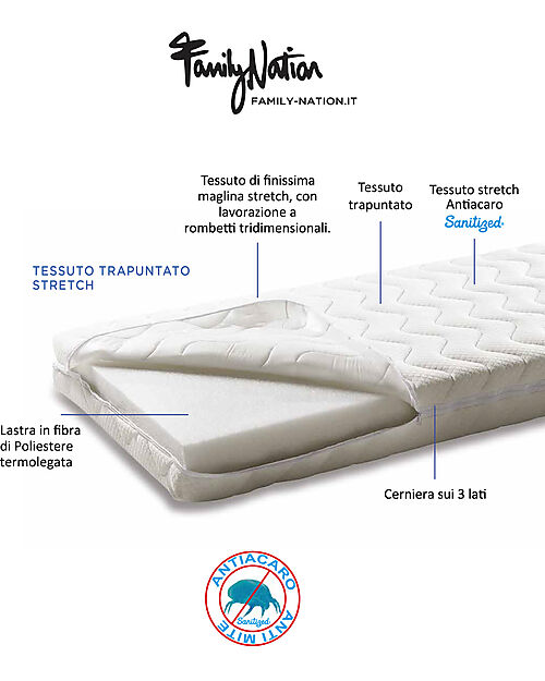 Family Nation Evi Mattress with Removable Cover - 200x90x14 cm - Anti-mite and Hypoallergenic - for Evi 4 in 1 Evolutionary Montessori Bed Mattresses