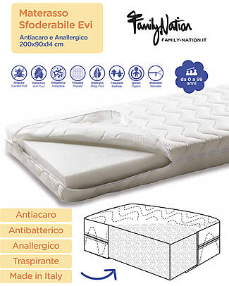 Family Nation Evi Mattress with Removable Cover - 200x90x14 cm - Anti-mite and Hypoallergenic Mattresses
