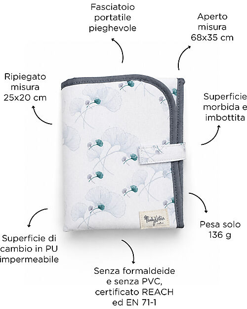 Family Nation Foldable Travel Changing Mat - Ginko Ivory - Firenze Travel Collection Travel Changing Mats