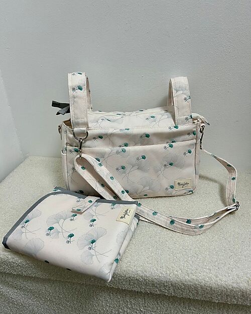 Family Nation Foldable Travel Changing Mat + Stroller Organizer Bag - Ginko Ivory - Firenze Travel Collection Travel Changing Mats