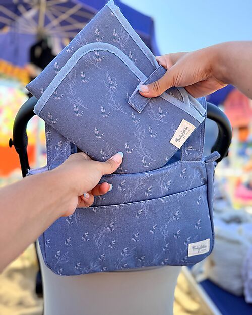 Family Nation Foldable Travel Changing Mat + Stroller Organizer Bag - Olive - Blue - Firenze Travel Collection Travel Changing Mats