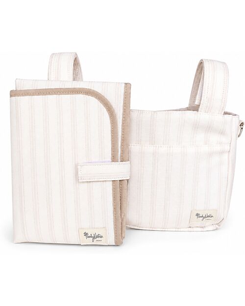 Family Nation Foldable Travel Changing Mat + Stroller Organizer Bag - Stripes - Beige - Firenze Travel Collection Travel Changing Mats