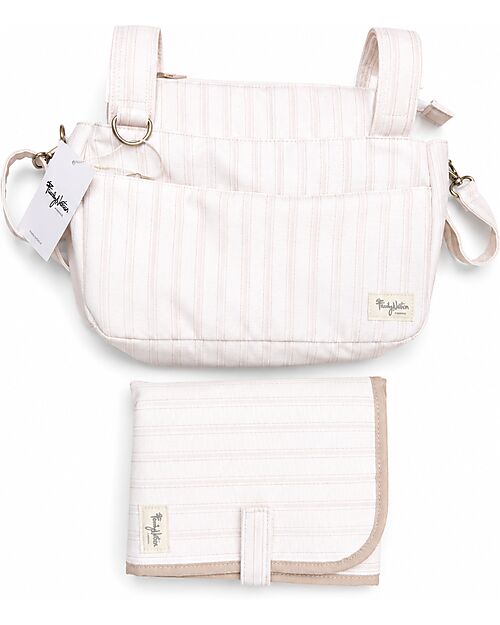 Family Nation Foldable Travel Changing Mat + Stroller Organizer Bag - Stripes - Beige - Firenze Travel Collection Travel Changing Mats