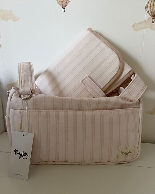 Family Nation Foldable Travel Changing Mat + Stroller Organizer Bag - Stripes - Beige - Firenze Travel Collection Travel Changing Mats