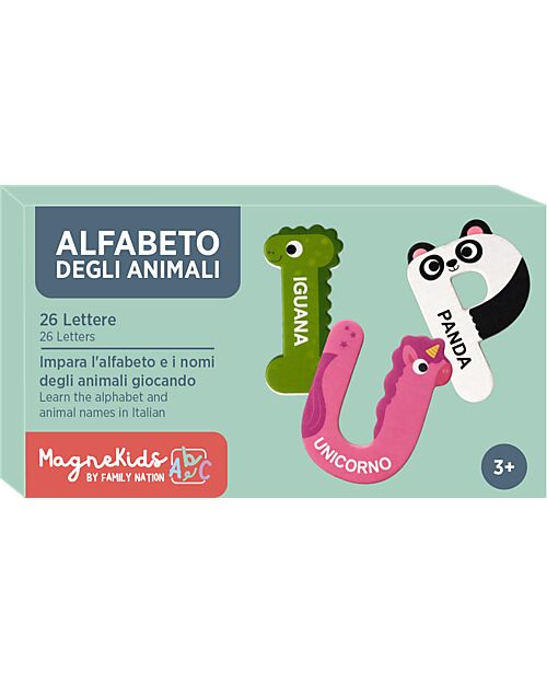 Family Nation MagneKids™ Magnetic Animal Alphabet - 26 Letters/36 Pieces - Learn the Alphabet While Playing Magnetic Games