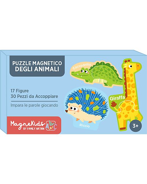 Family Nation MagneKids™ Magnetic Animal Puzzle - 17 Figures and 30 Matching Pieces - Learn Words While Playing Magnetic Games