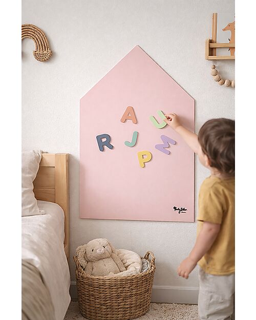 Family Nation MagneKids™ Magnetic Wall Board - House Shape - 70x44 cm - Dusty Pink - Easy Installation Without Holes Magnetic Games