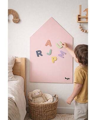 Family Nation MagneKids™ Magnetic Wall Board - House Shape - 70x44 cm - Dusty Pink - Easy Installation Without Holes Magnetic Games