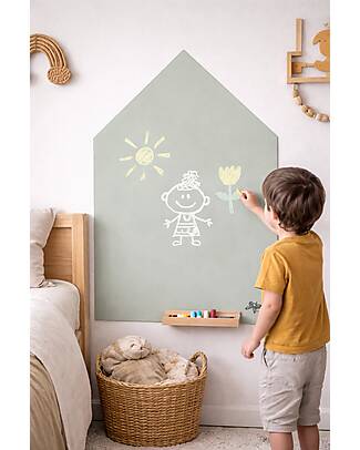 Family Nation MagneKids™ Magnetic Wall Board - House Shape - 70x44 cm - Sage Green - Easy Installation Without Holes Magnetic Games