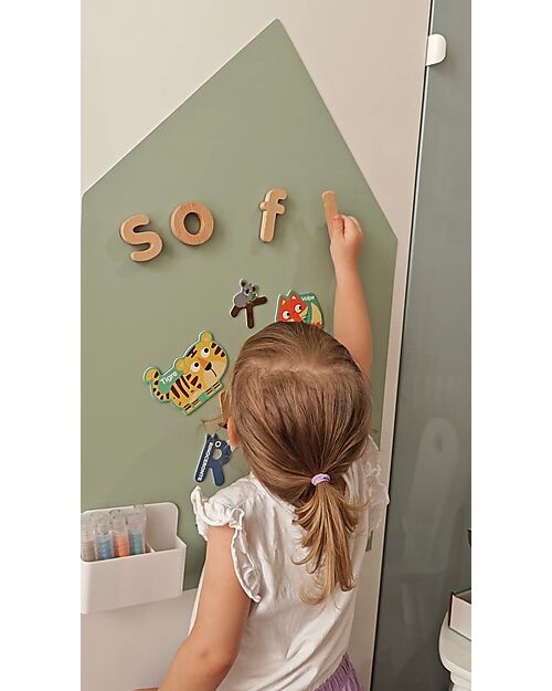 Family Nation MagneKids™ Magnetic Wall Board - House Shape - 70x44 cm - Sage Green - Easy Installation Without Holes Magnetic Games