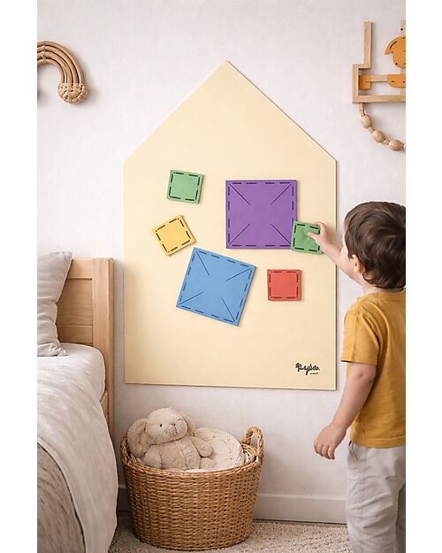 Family Nation MagneKids™ Magnetic Wall Board - House Shape - 70x44 cm - Sand - Easy Installation Without Holes Magnetic Games