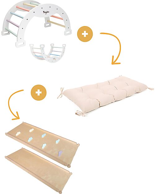 Family Nation Montessori Arch Rainbow - Cotton Candy +  Cushion + Montessori Slide Rainbow - Develops Balance and Coordination Montessori Toys